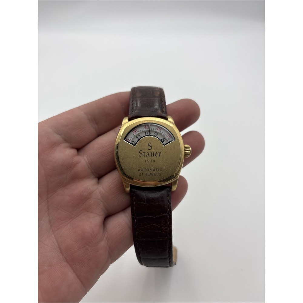 Stauer 1930 Dashtronic Automatic Watch Gold Tone 21 Jewel Jump Hour Style Runs